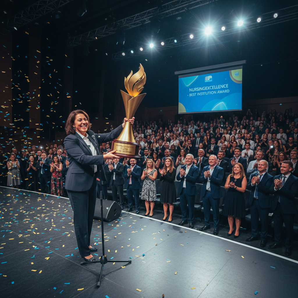 Golden trophy award on display at ceremony