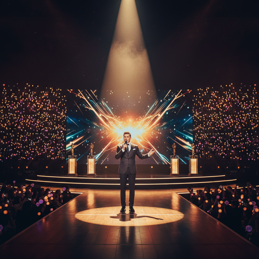 Grand awards ceremony with audience and stage lighting