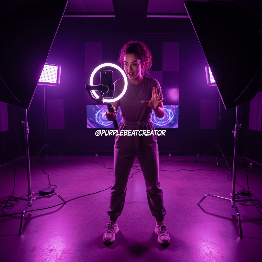 Content creator filming social media reels with smartphone