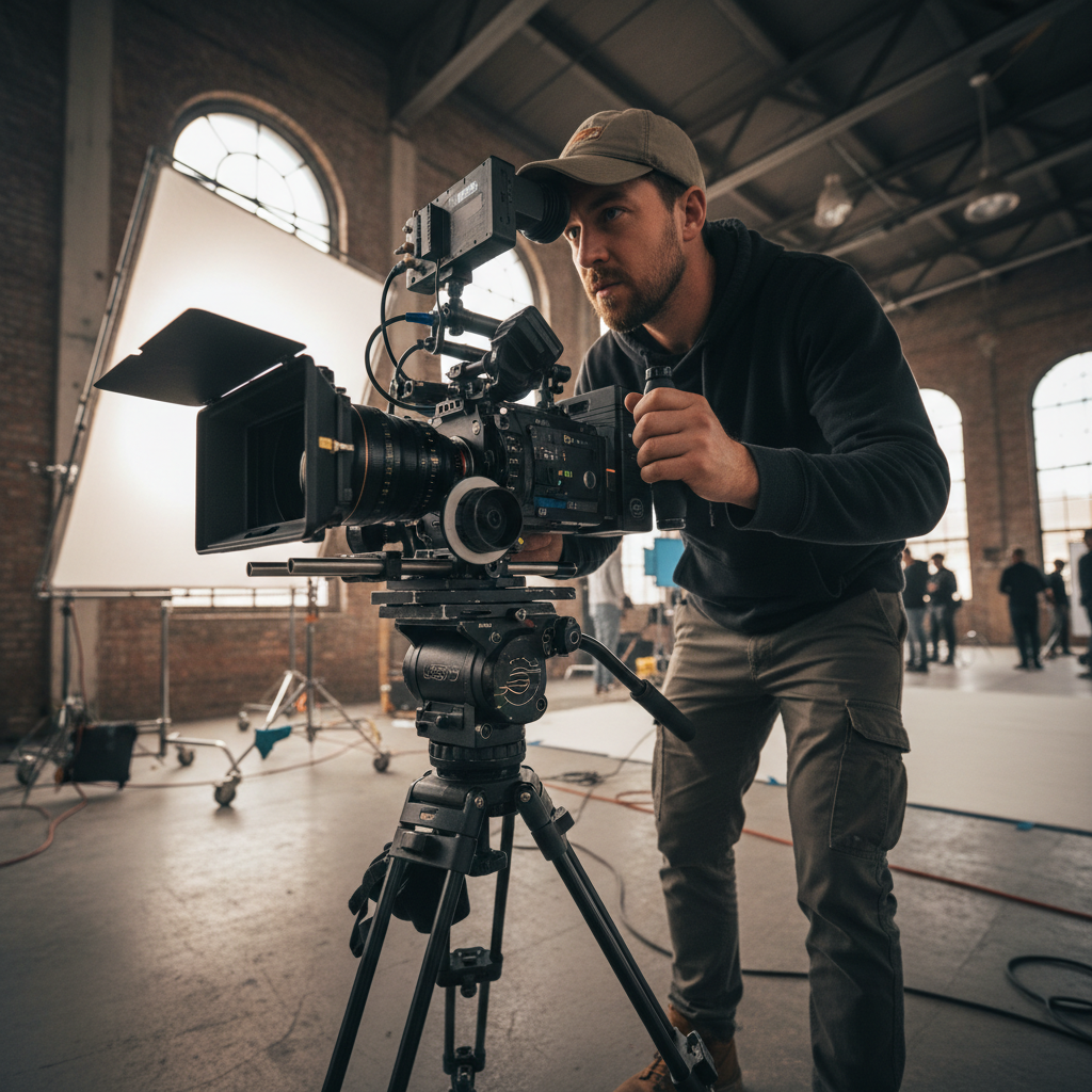 Filmmaker on set with professional cinema camera