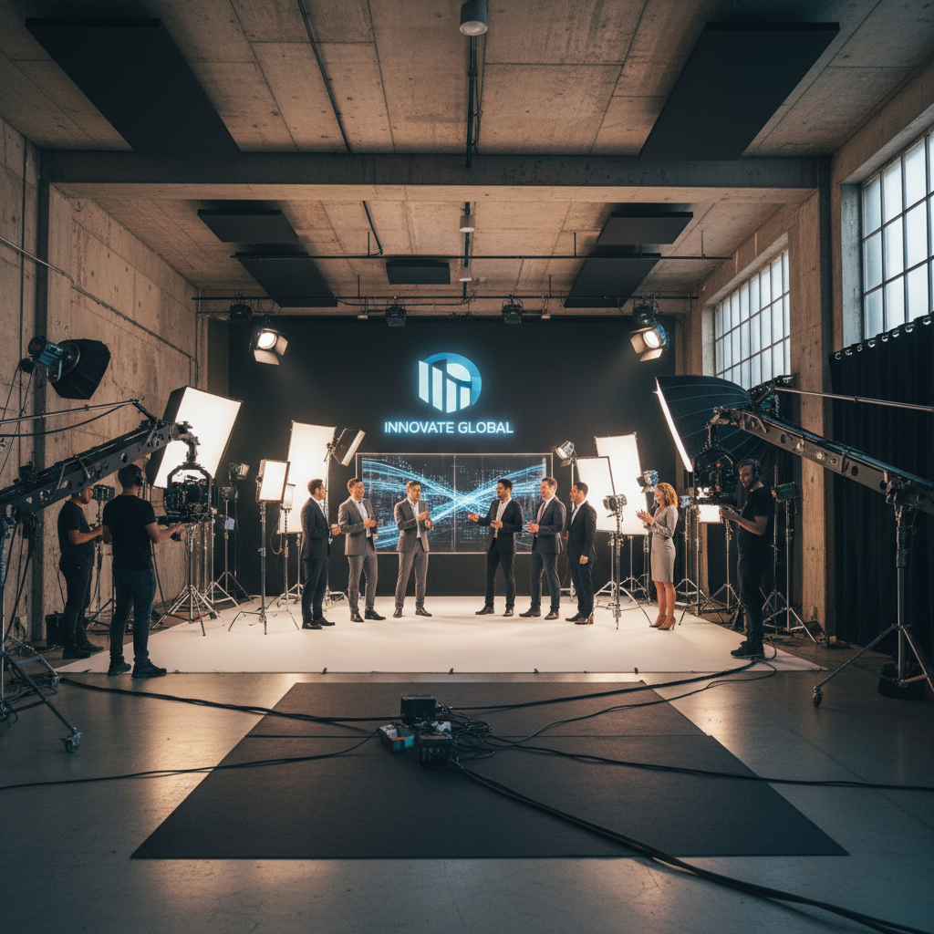 Branded content production with professional lighting setup