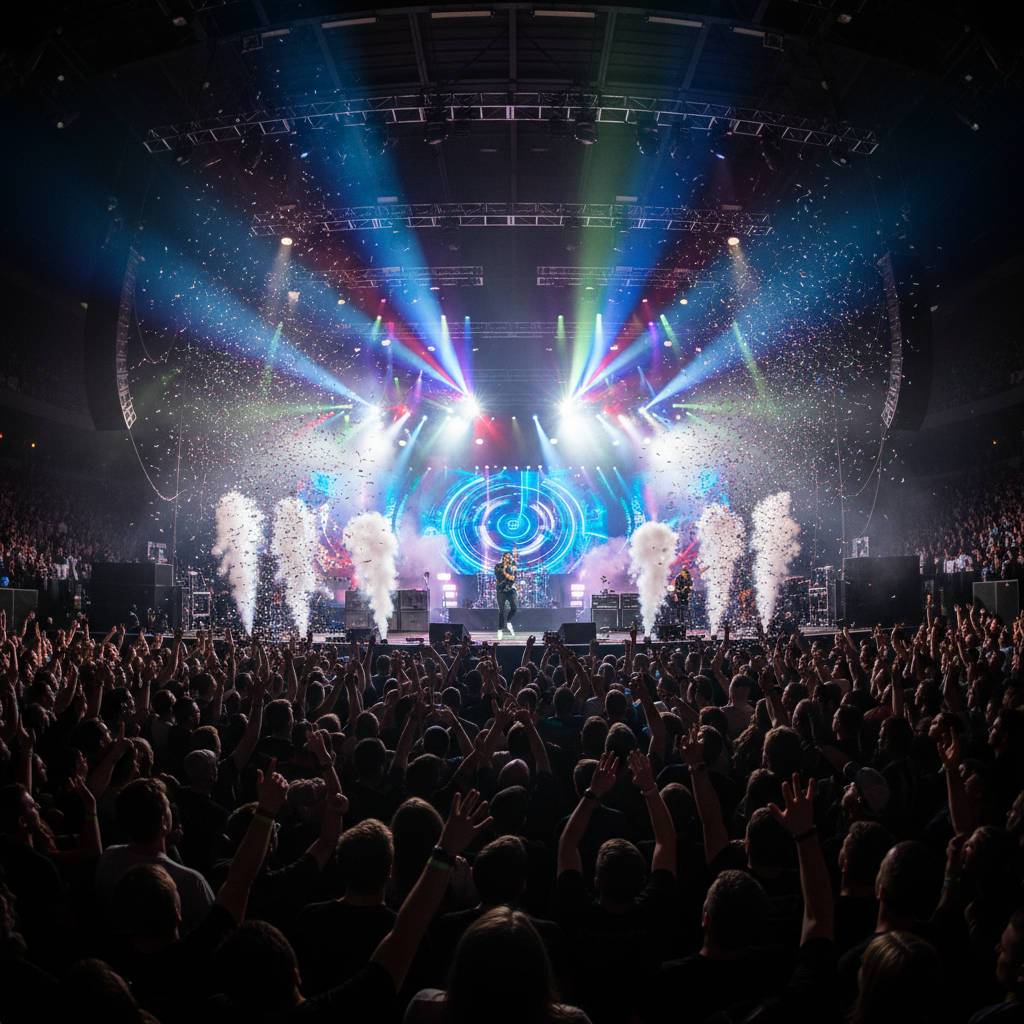 Music video production with colorful stage lighting